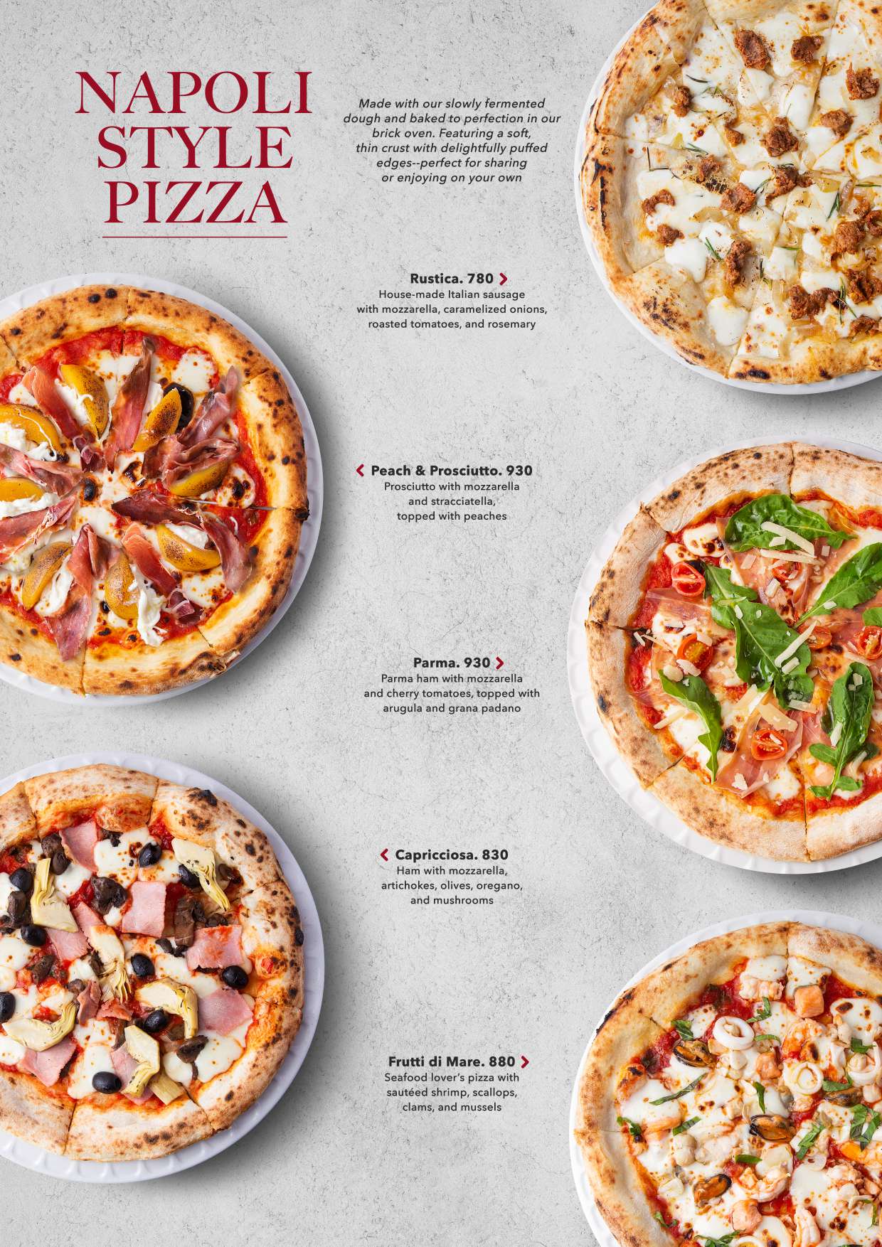 Napoli style pizza selection